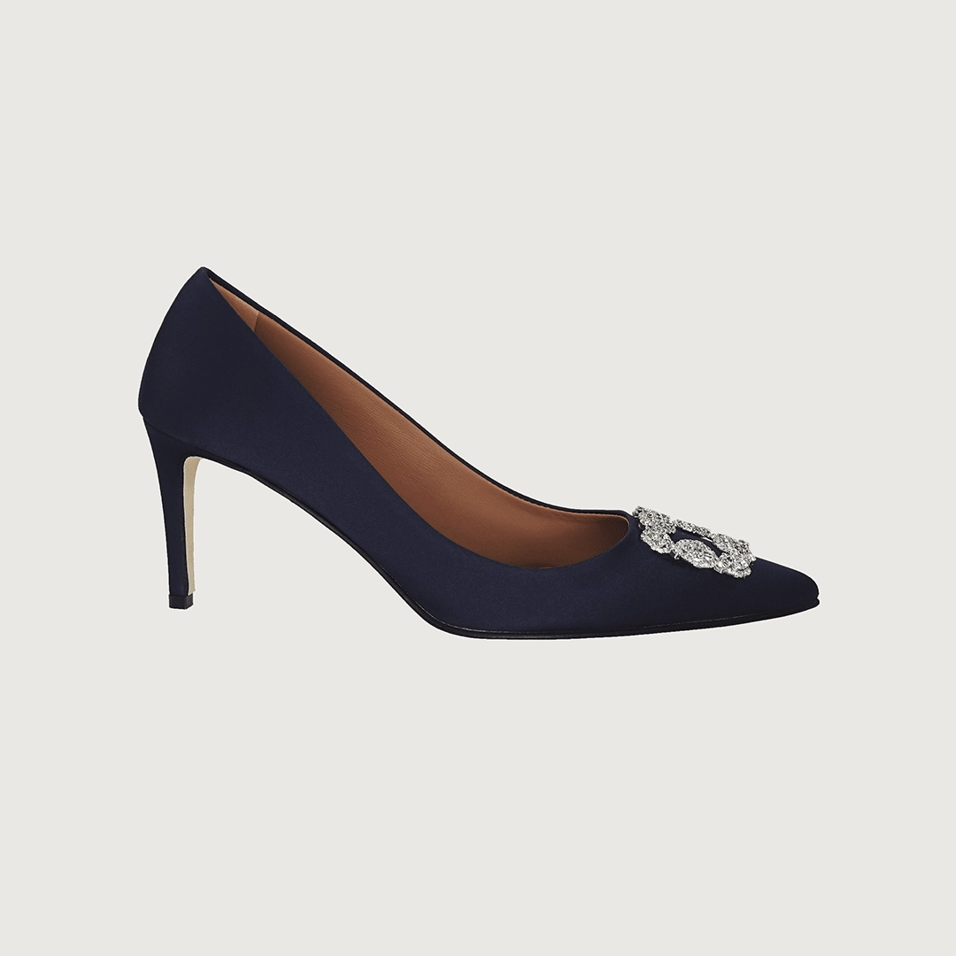 High Heel Mules Slides Diane Navy Satin Jewel