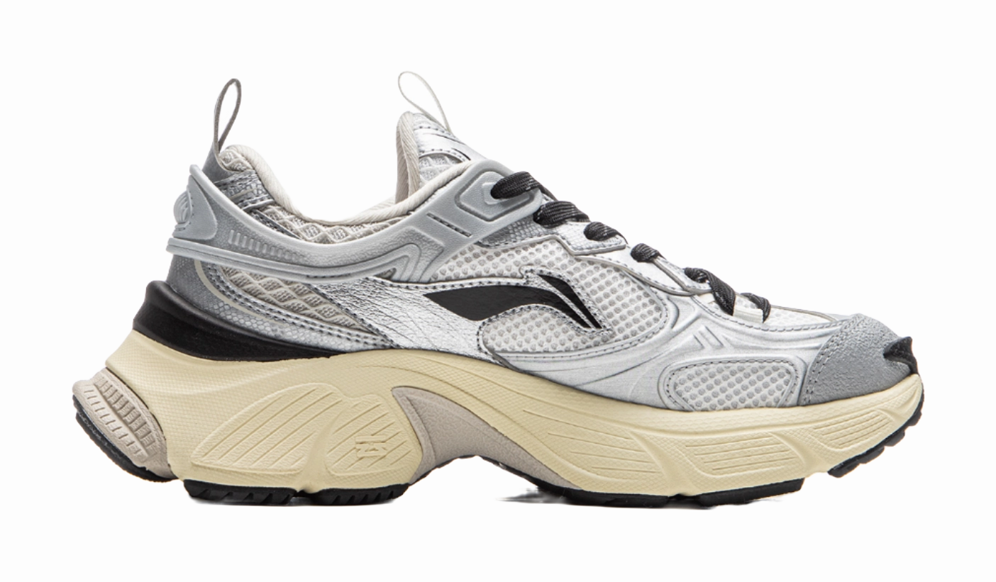 Printed Casual Shoes LiNing Star Shock Absorbers Slip Resistant Abrasion Resistant Breathable Low top Chunky Sneakers Women's Silver White