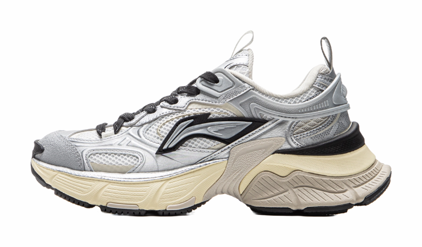 LiNing Star Shock Absorbers Slip Resistant Abrasion Resistant Breathable Low top Chunky Sneakers Women's Silver White Jenner Casual Shoes