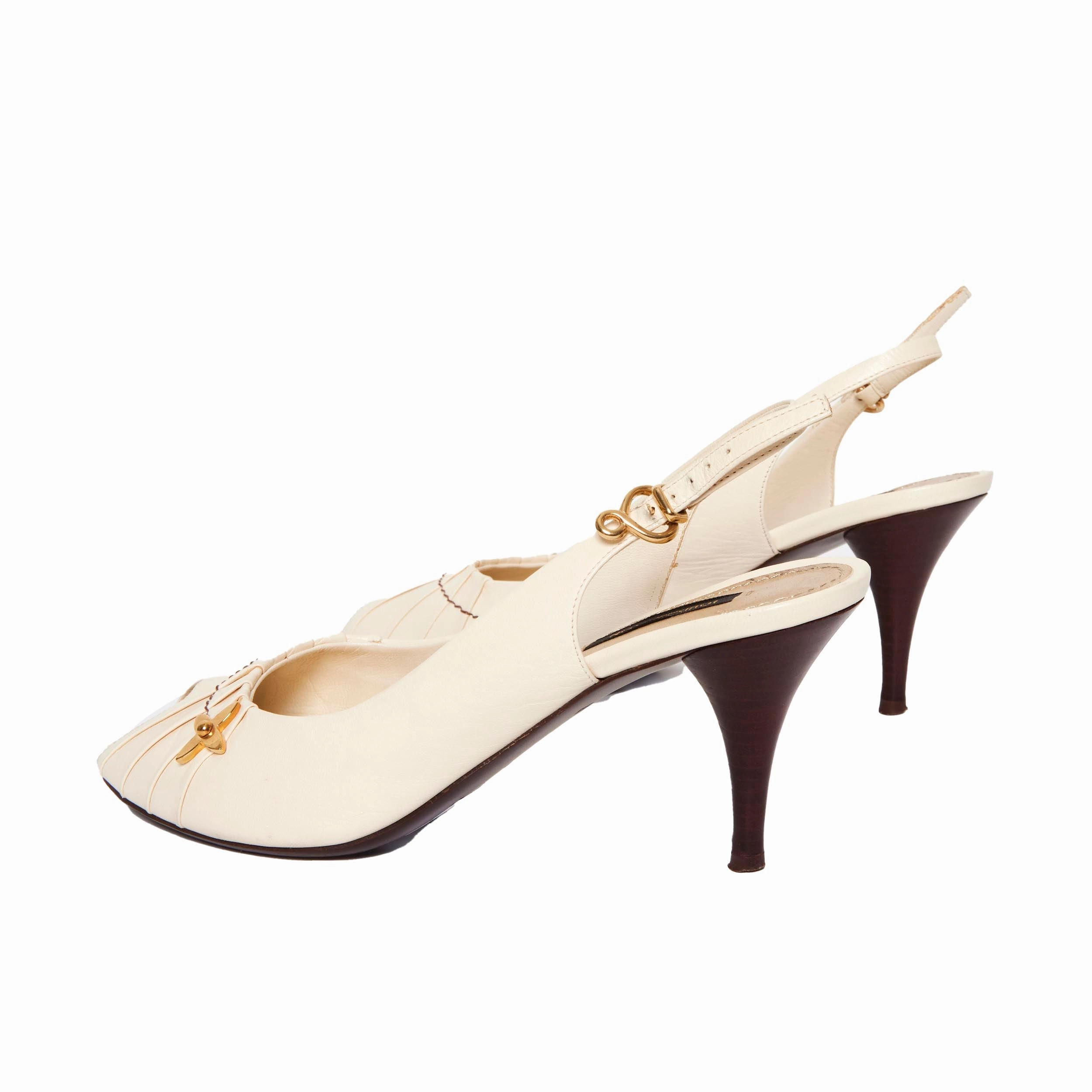 LOUIS VUITTON Cream Slingback Peep Toe Heels Women-walking