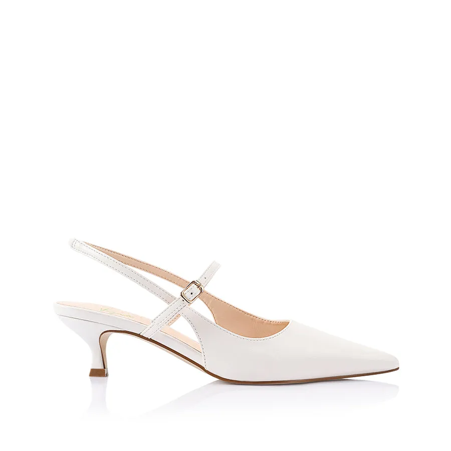 Luce Slingback Kitten Heels - Chalk White High Heel Insect Crush