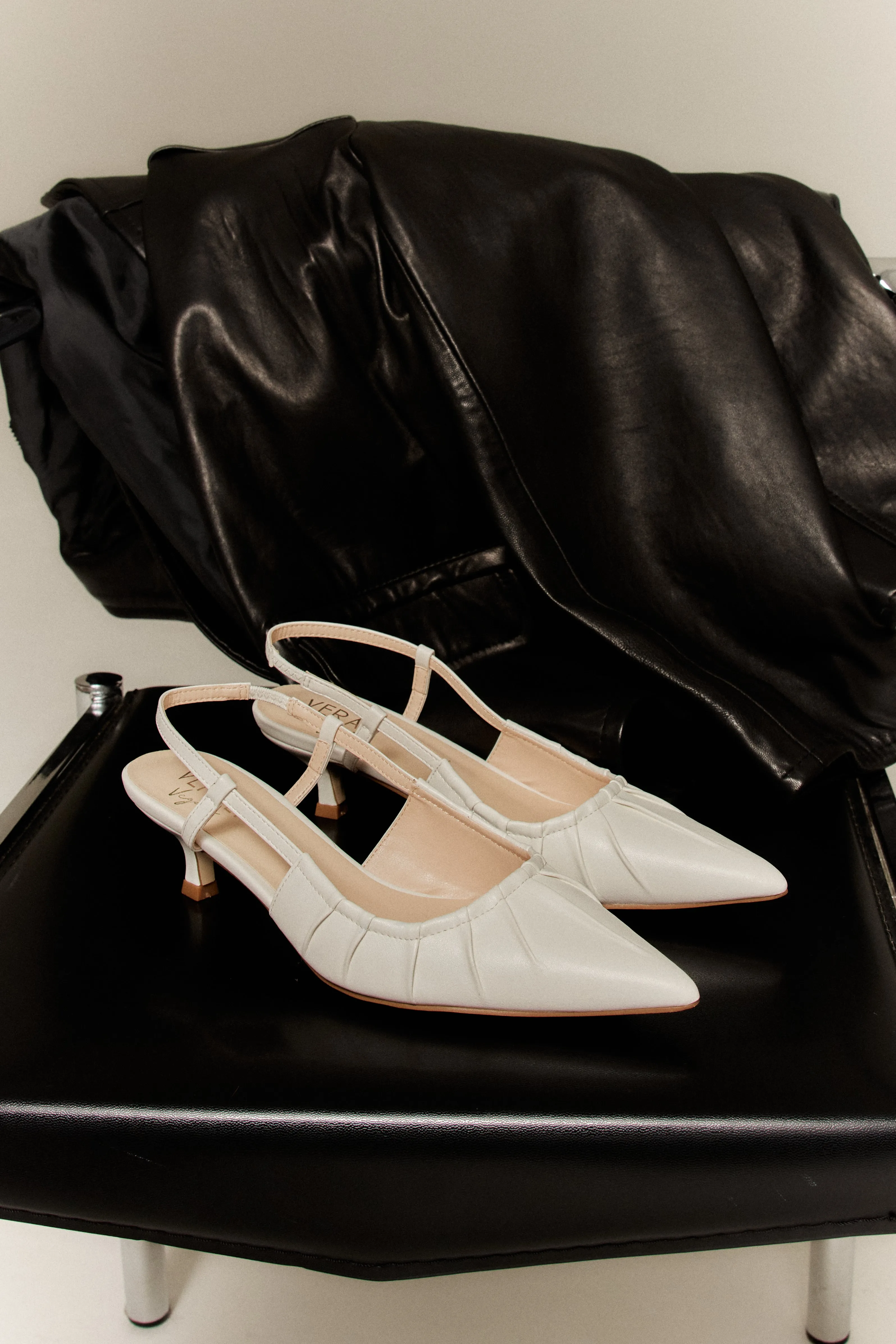 Lucius Slingback Kitten Heels - Chalk White Heel Dress Shoes