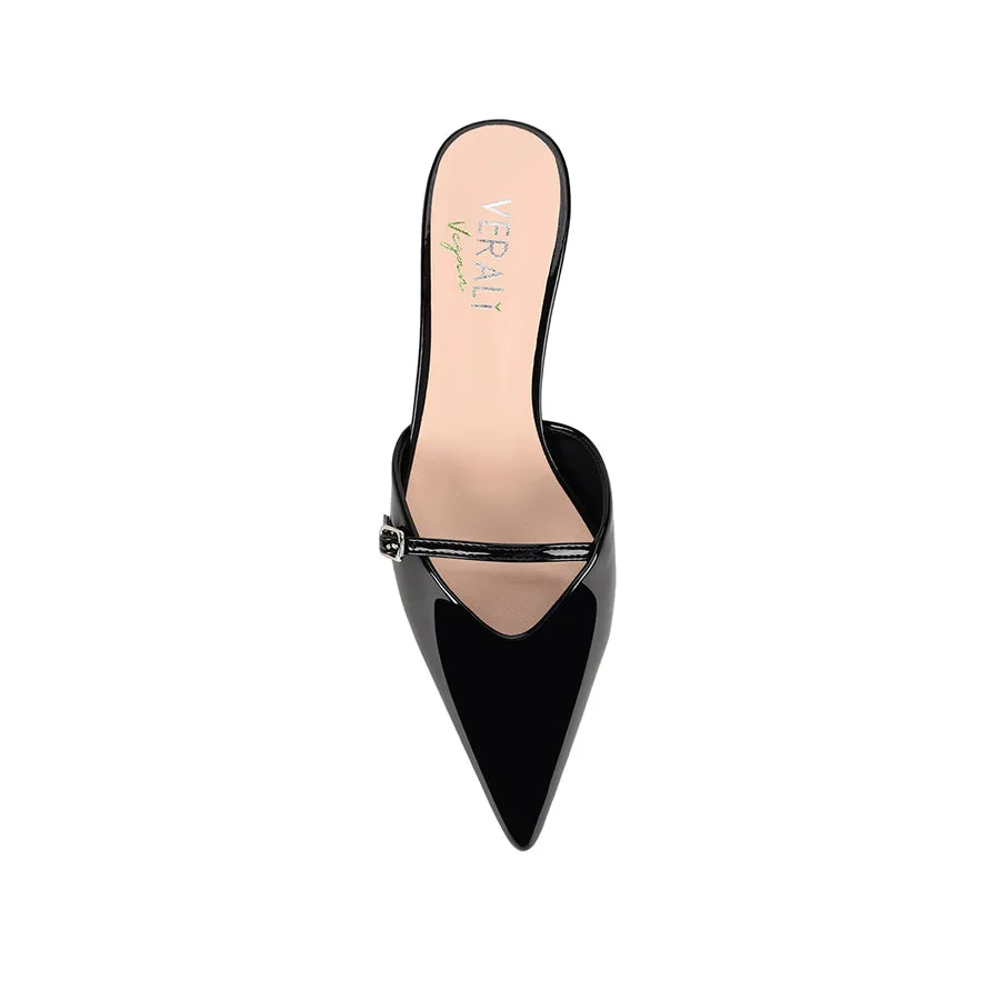 Lunar Point Toe Kitten Heels - Black Patent High Fashion Heels