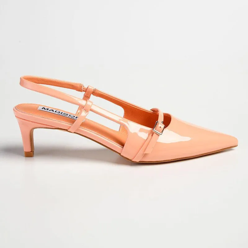 Madison Baila Kitten Slingback Heels - Peach Fuzz Classy High Heels