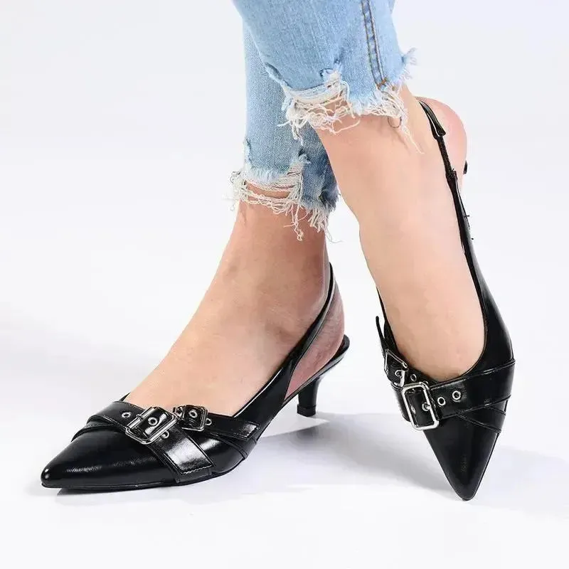 Madison Giselle Twin Buckle Slingback - Black