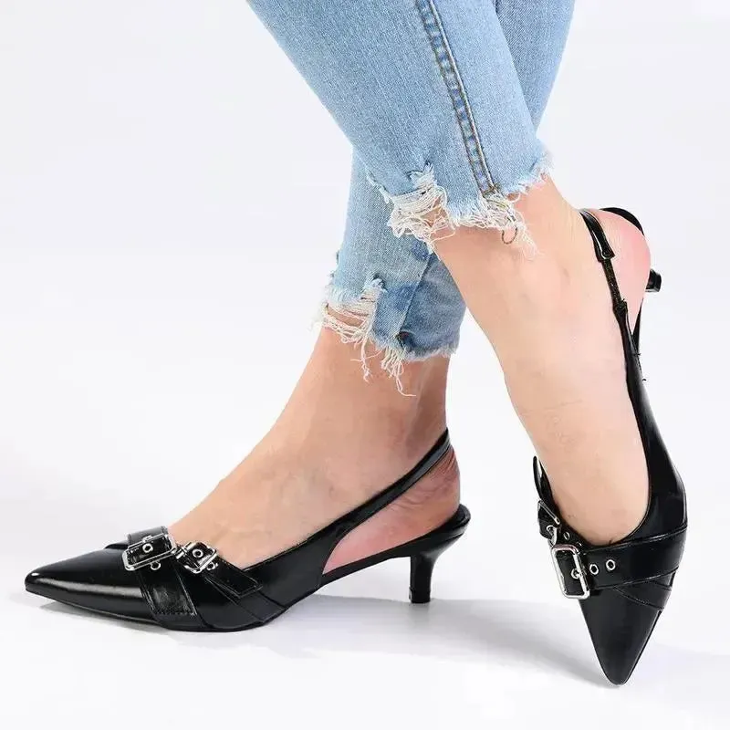 Madison Giselle Twin Buckle Slingback - Black High Heel Foot Surgery