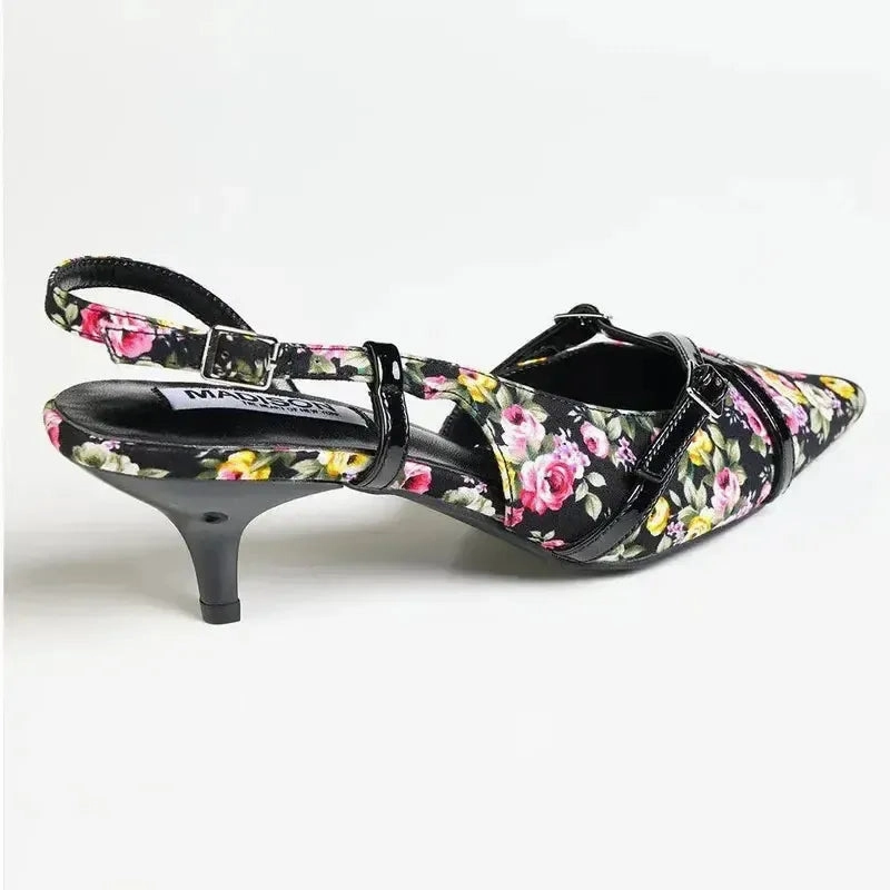 Madison Maddie Kitten Heel - Floral Black High Heels Skirt