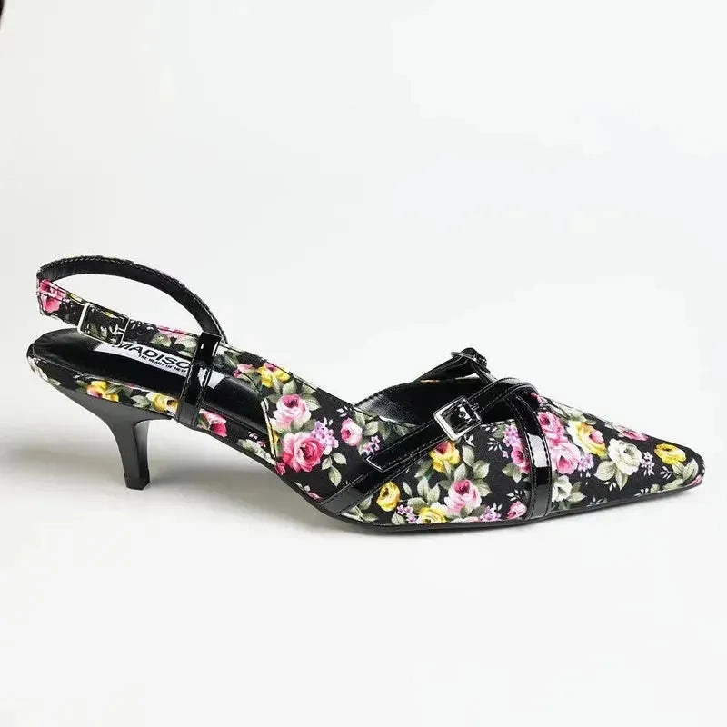 Stockings And Heels Madison Maddie Kitten Heel - Floral Black