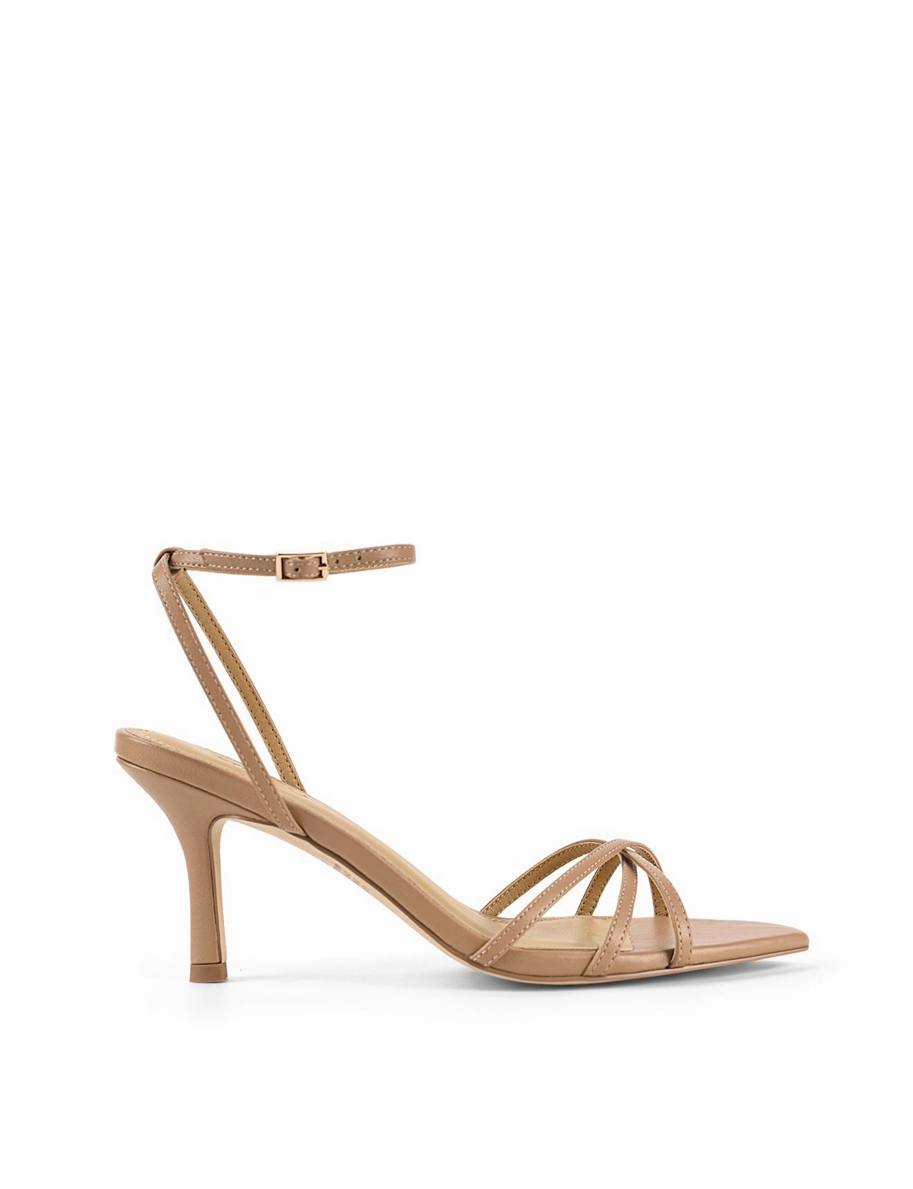 Colored Shoes Madison Point Toe Strappy Heel - Almond Tan Leather