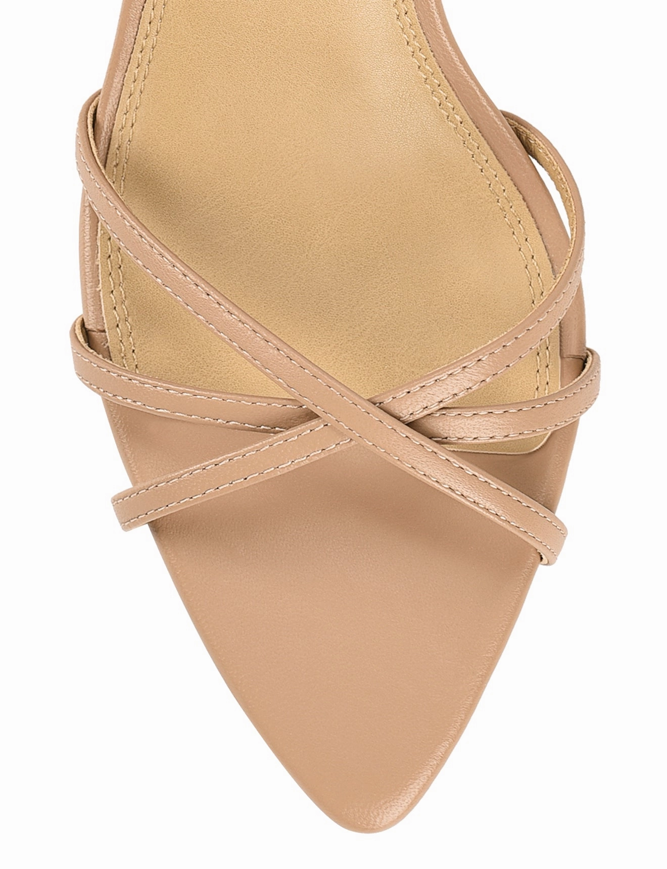 Madison Point Toe Strappy Heel - Almond Tan Leather Strappy Gold High Heels