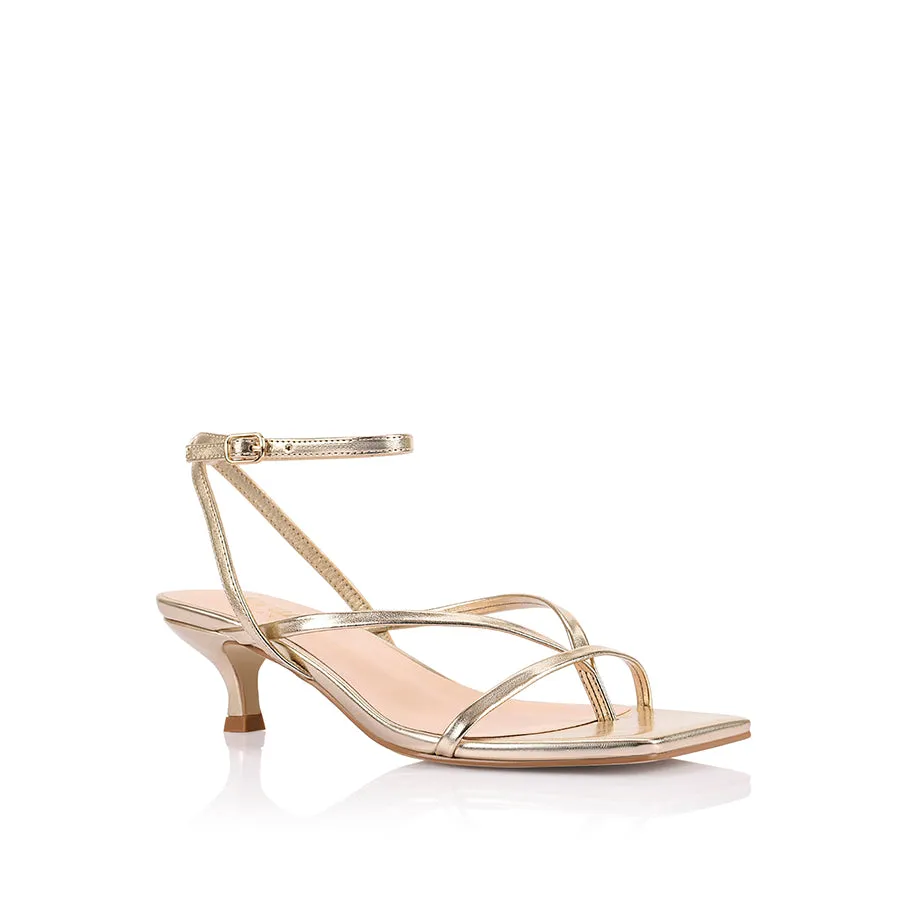 Maeve Kitten Heel Sandals - Champagne Gold Cake High Heel Shoe