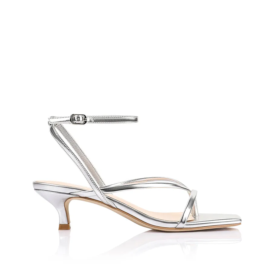 Gold Heel Shoes Maeve Kitten Heel Sandals - Silver