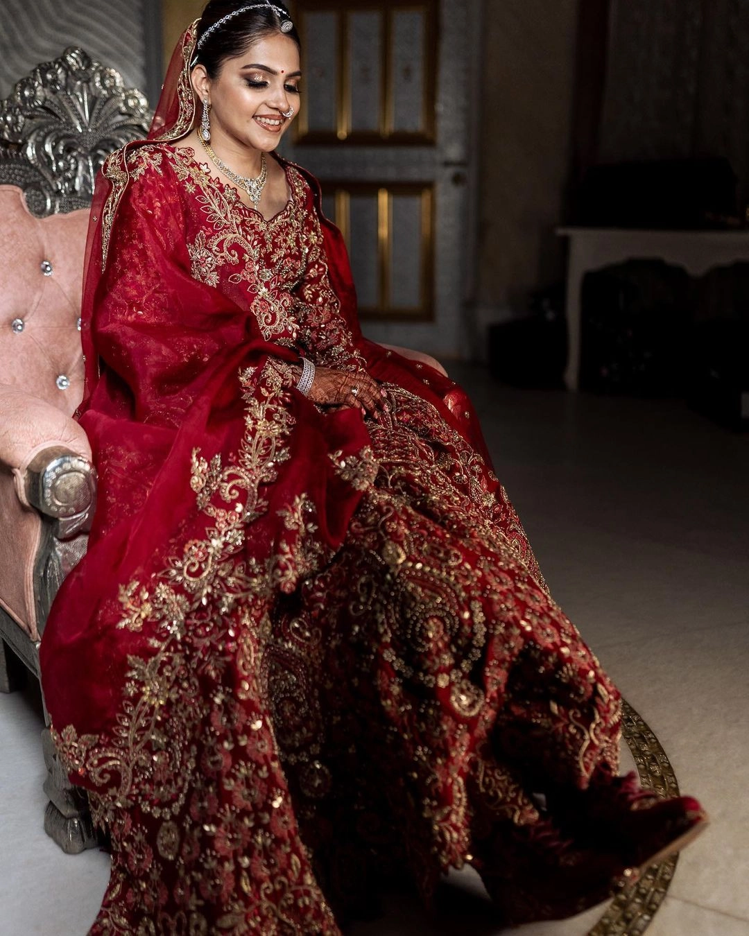 Vintage Shoes Maroon Bridal Sneaker Wedges with Gold Embroidery - Customised Wedding Shoes