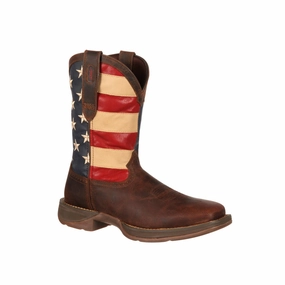 Knee High Lace Boots Durango Mens Rebel Pull Up Western Brown/Union Flag Leather Cowboy Boots