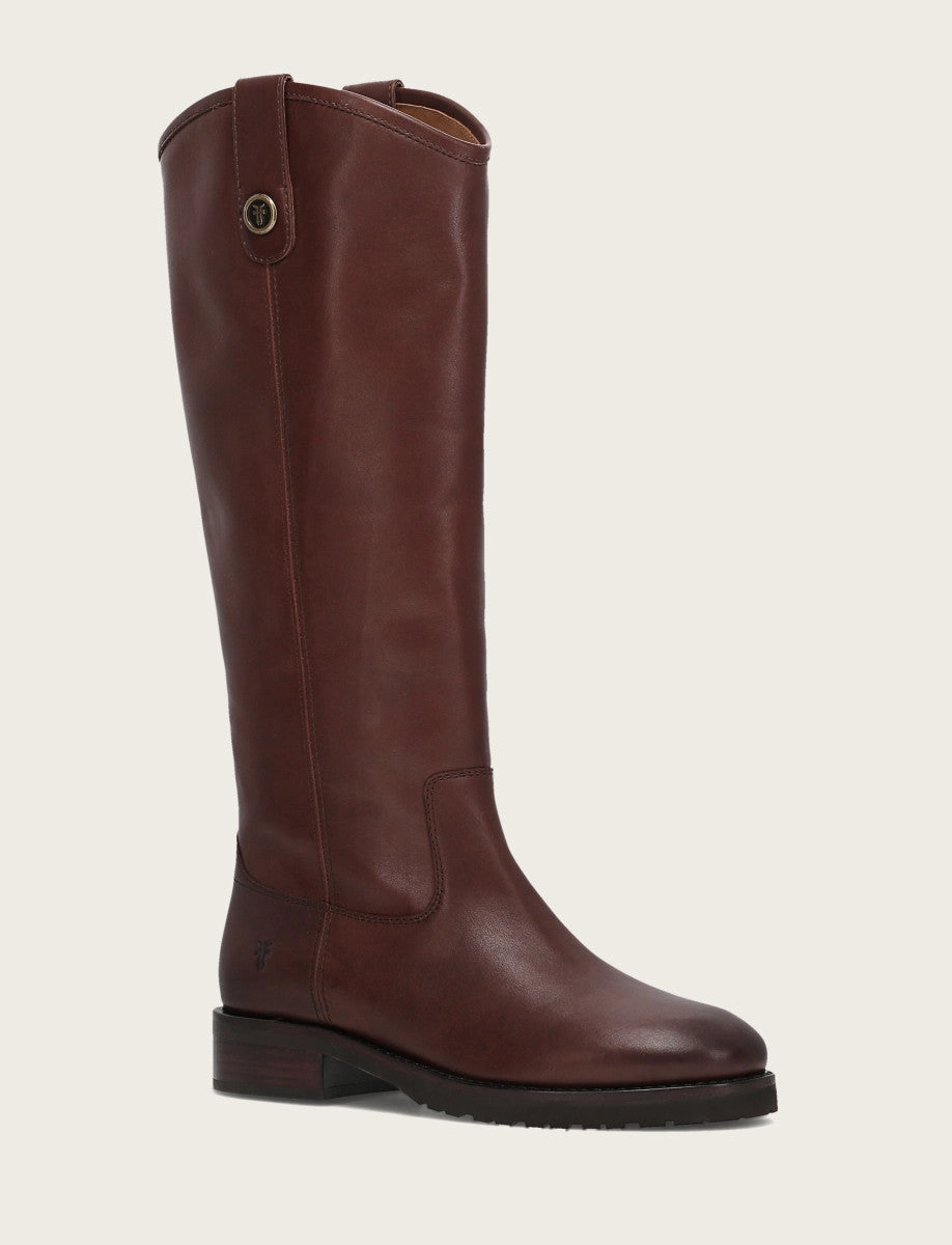 Melissa Lug Button Tall Flat Brown Boots Knee High