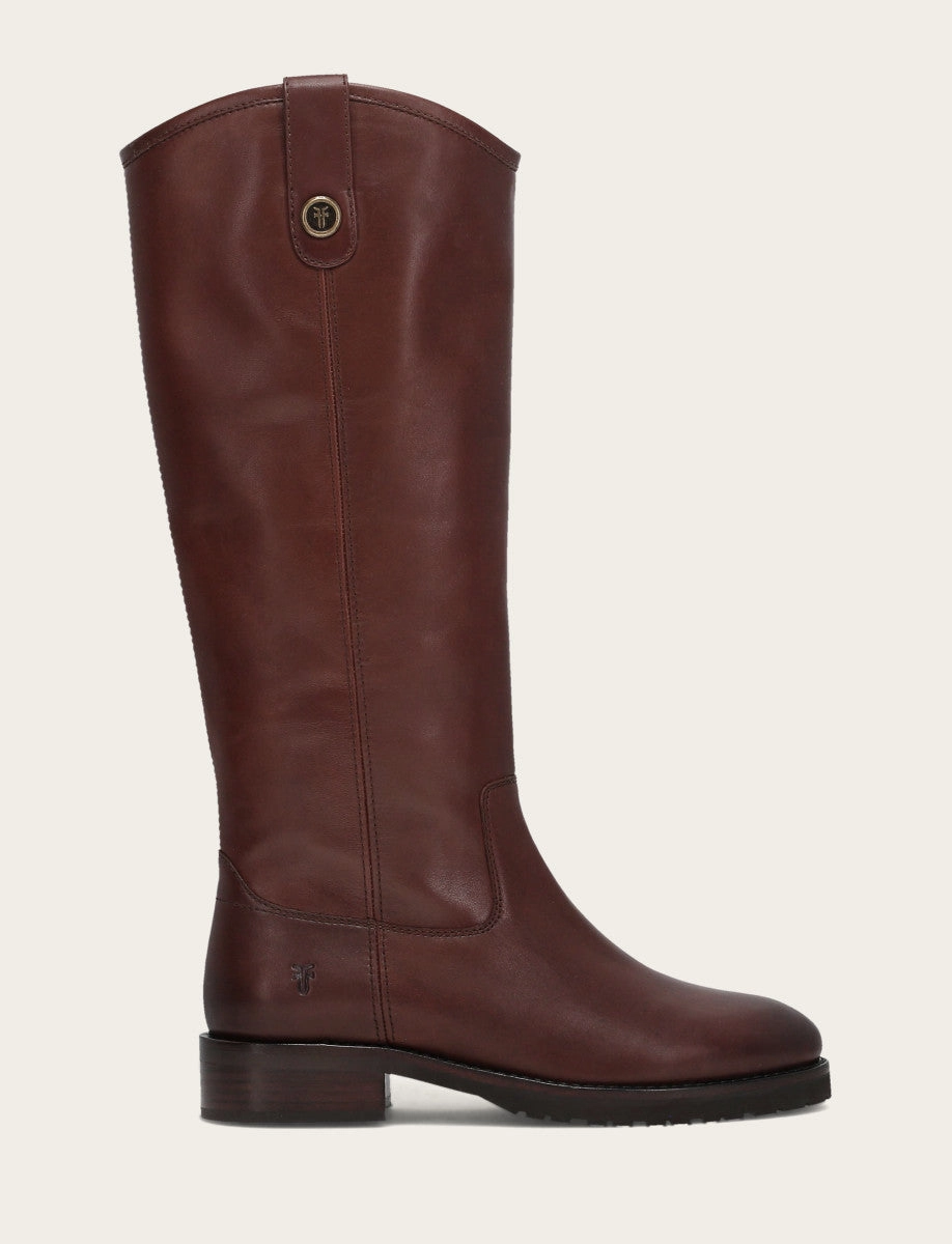 Melissa Lug Button Tall Wide Calf Leather Ruched Knee High Boots