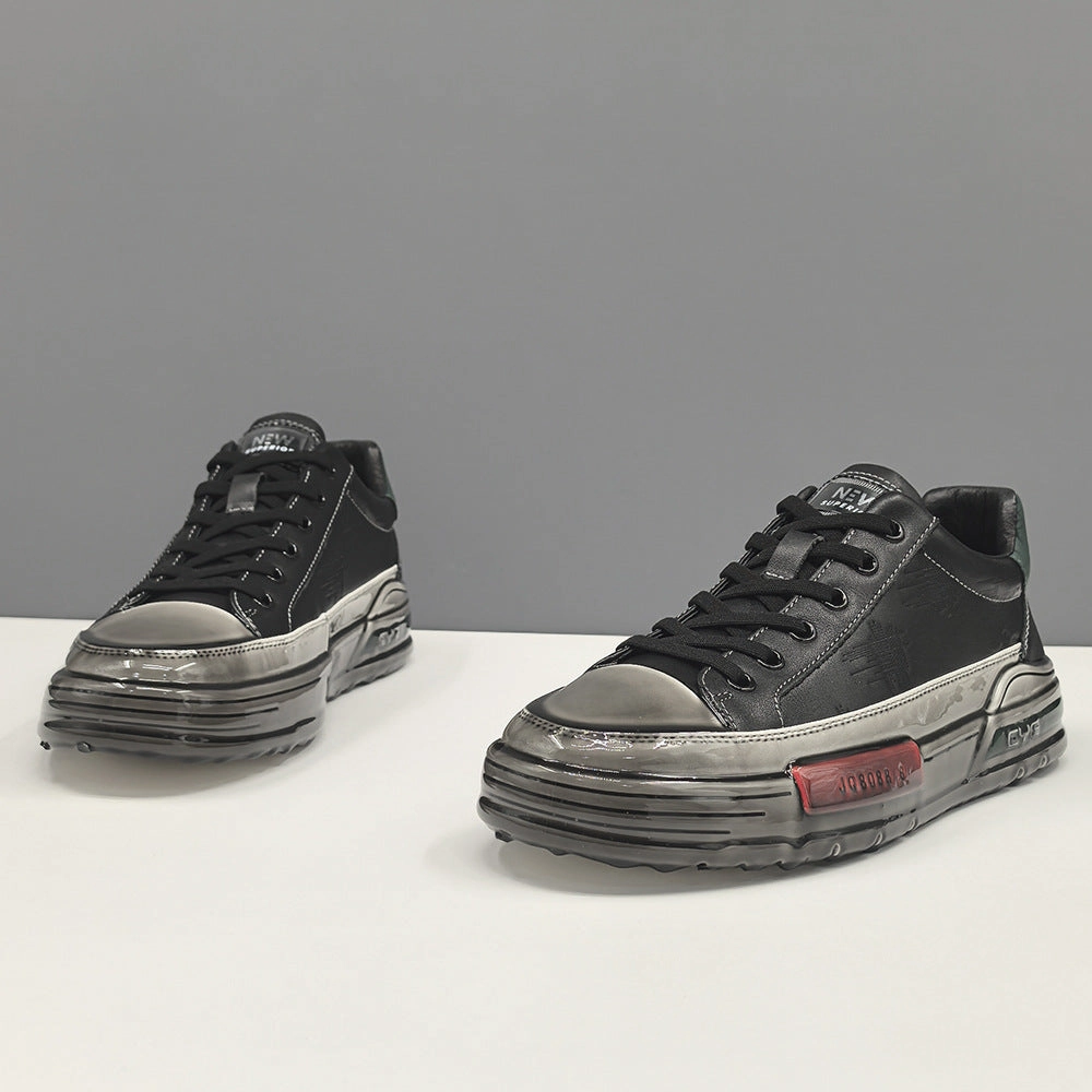 Velvet Flats Shoes Men Fashion Embossed Leather Flat Casual Sneakers