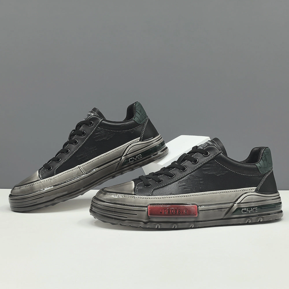 Flat Sole Wide Toe Box Shoes Men Fashion Embossed Leather Flat Casual Sneakers