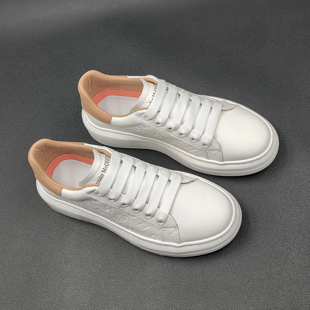 Running Shoes For Flat Footed Person Men Fashion Embossed Leather Flat Casual Sneakers