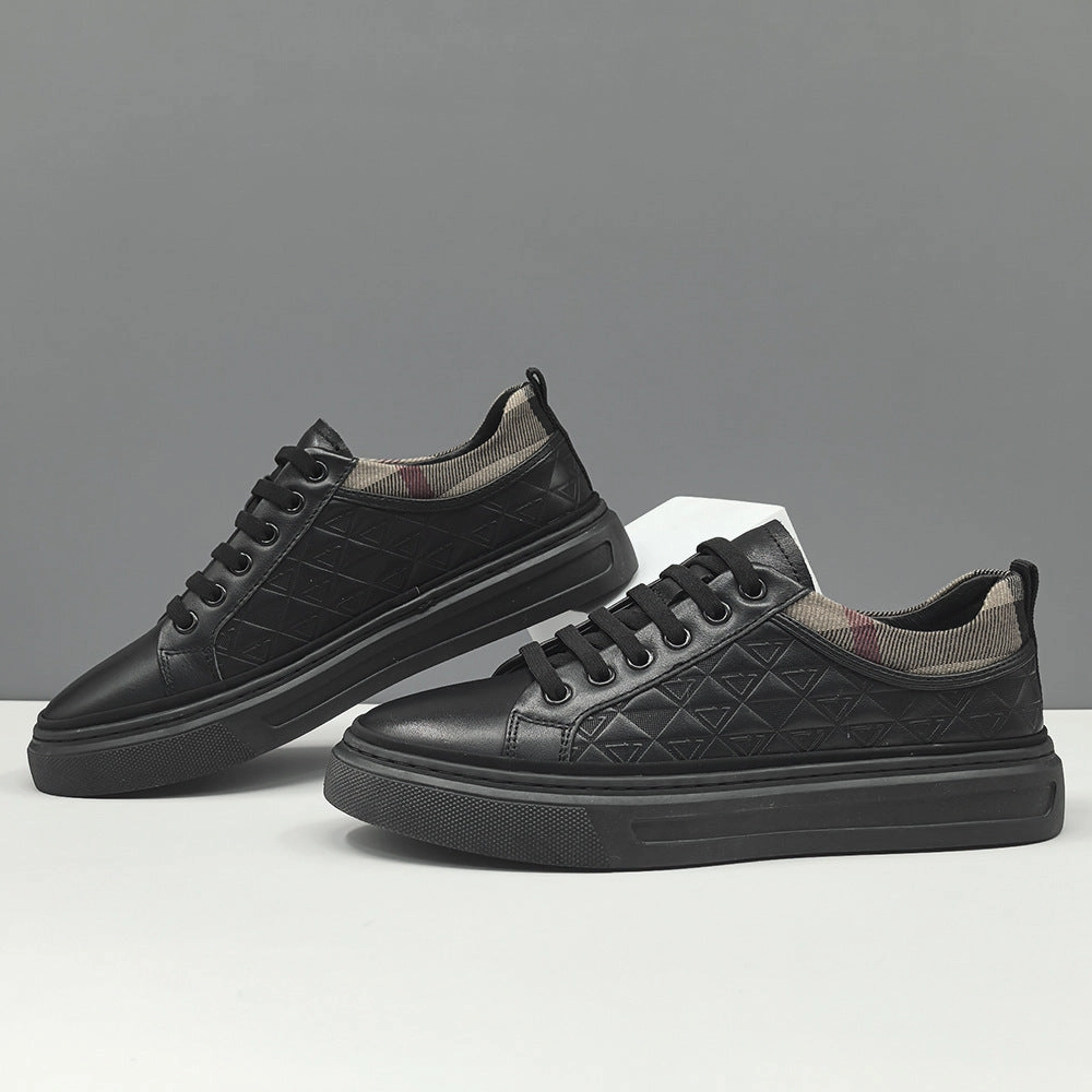 Men Fashion Embossed Leather Plain Flat Casual Shoes Flat Flops Shoes