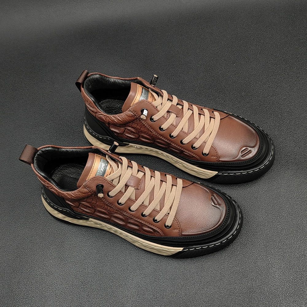 Men Fashion Figured Leather Flat Casual Shoes Flat Wide Fit Shoes