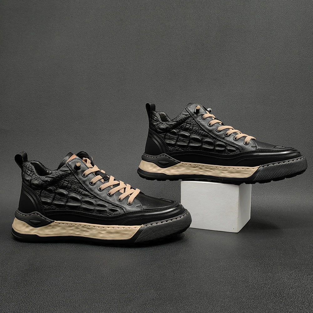 Men Fashion Figured Leather Flat Casual Shoes La Flats Shoes