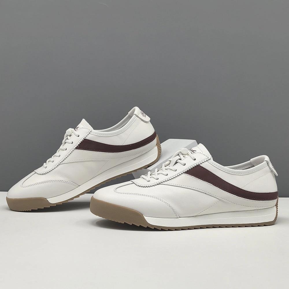 Non Marking Flat Soled Shoes Men Fashion Leather Elastic Lace Low Top Flat Casual Shoes
