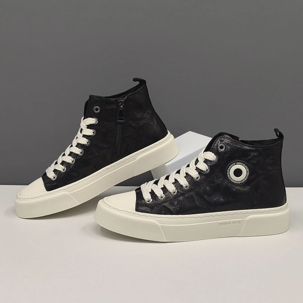 Gold Shoes Men Fashion Leather Flat High Top Casual Sneakers