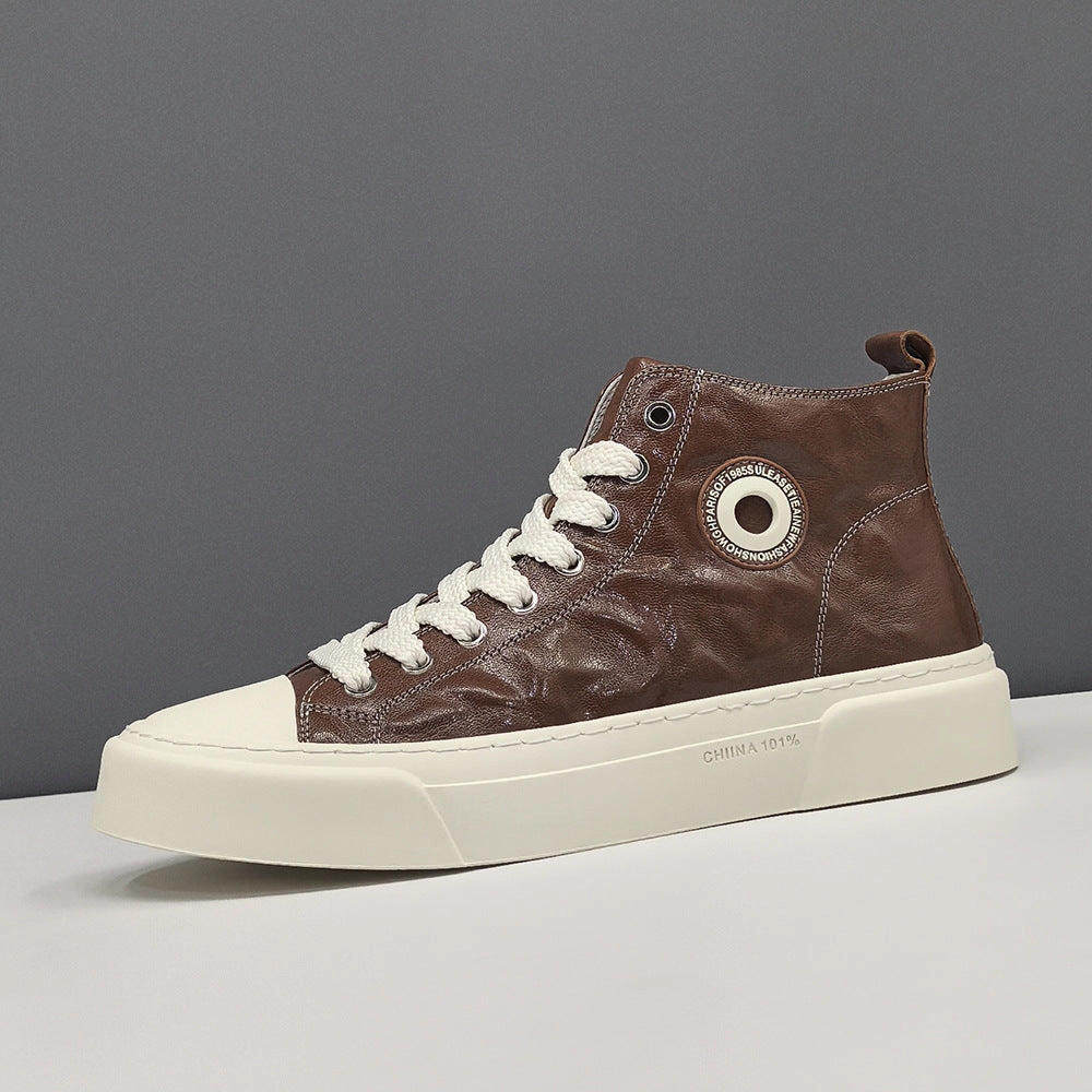 Men Fashion Leather Flat High Top Casual Sneakers Best Flat Shoes For Dancing