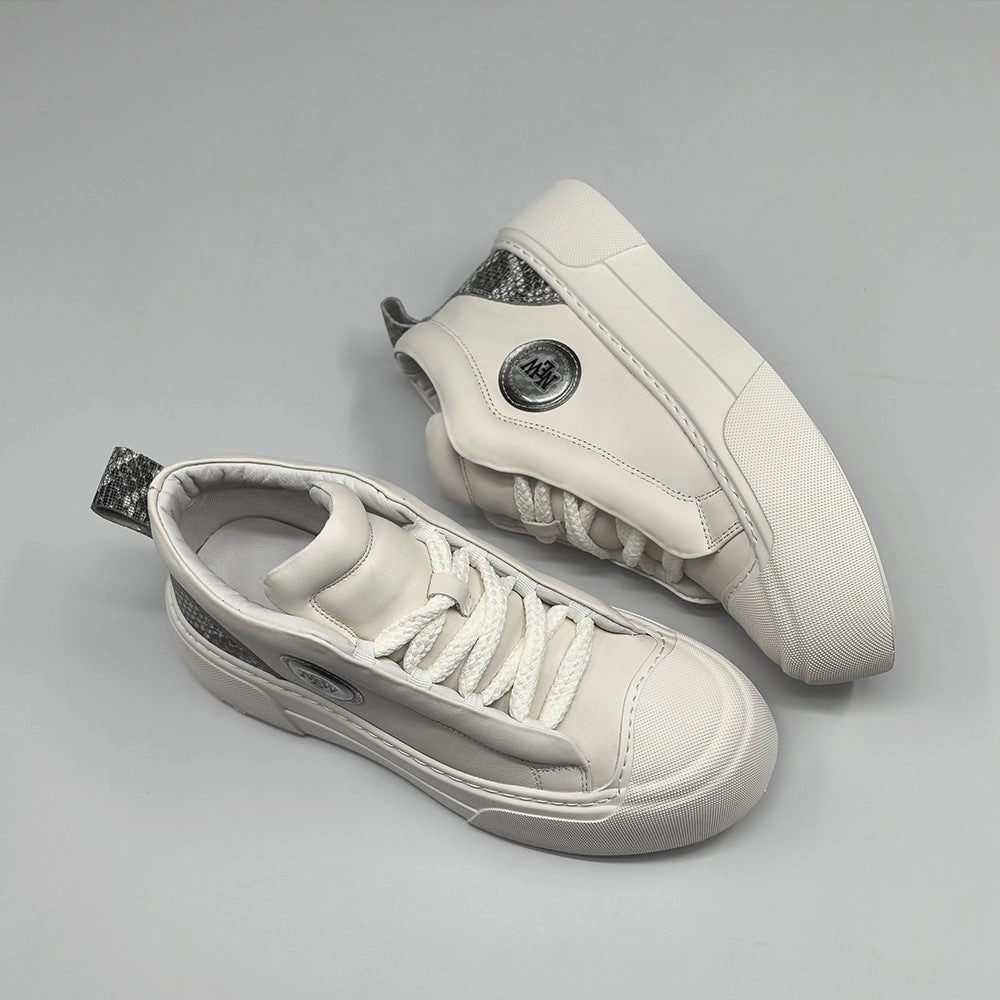 Red Leather Flat Shoes Men Fashion Minimalism Leather Flat Casual Shoes