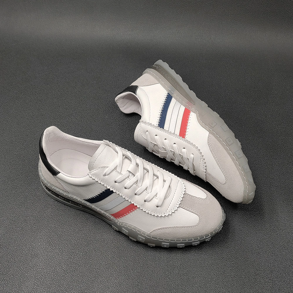 Men Fashion Patchwork Leather Flat Casual Sneakers Leather Sole Flat Shoes