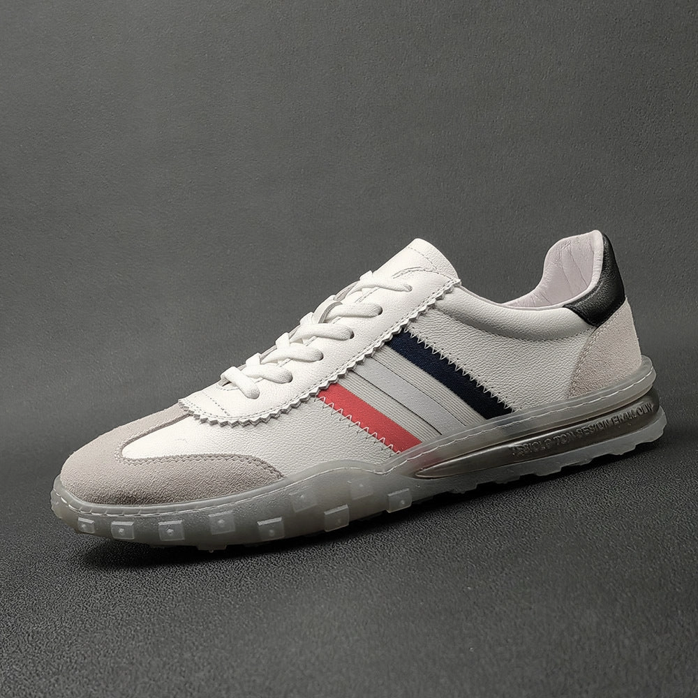 Men Fashion Patchwork Leather Flat Casual Sneakers Support Insoles For Flat Shoes