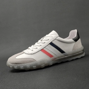 Type Of Shoes For Flat Feet Men Fashion Patchwork Leather Flat Casual Sneakers