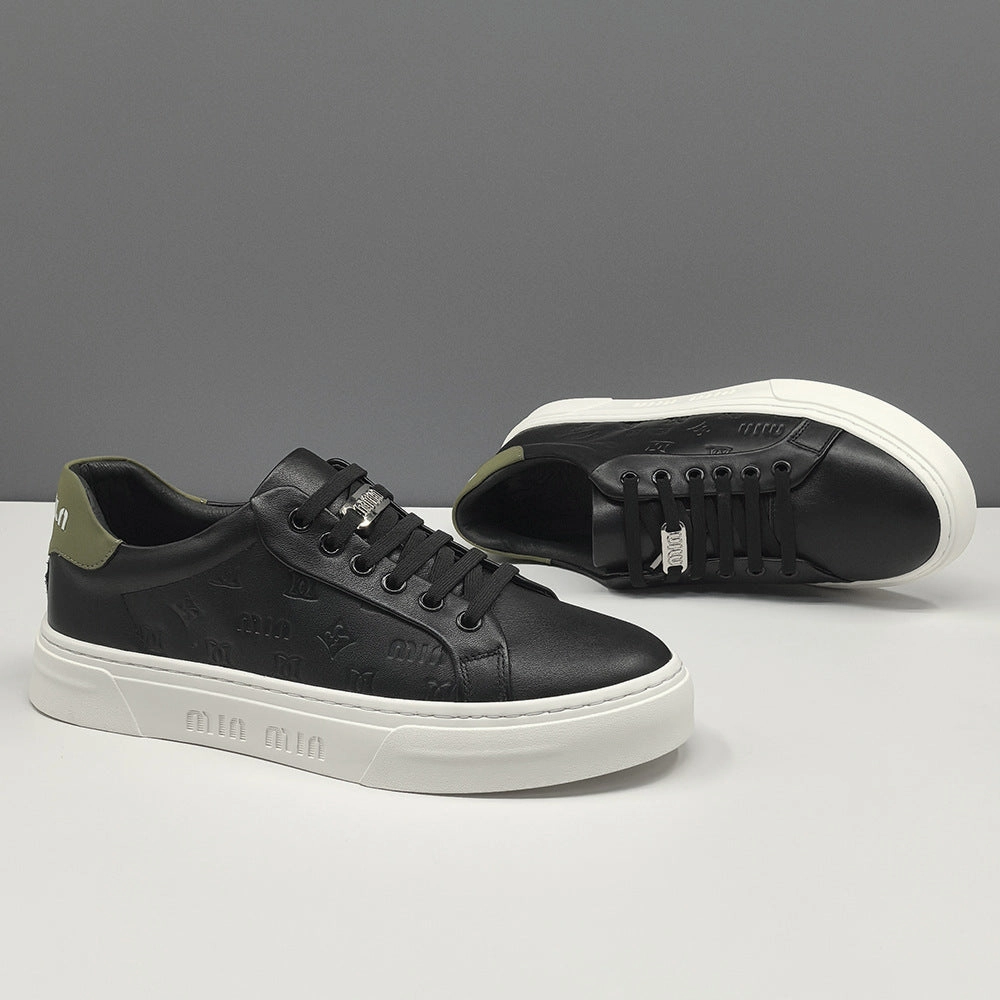 Men Fashion Plain Embossed Leather Flat Casual Shoes Wide Fit Flat Wedding Shoes