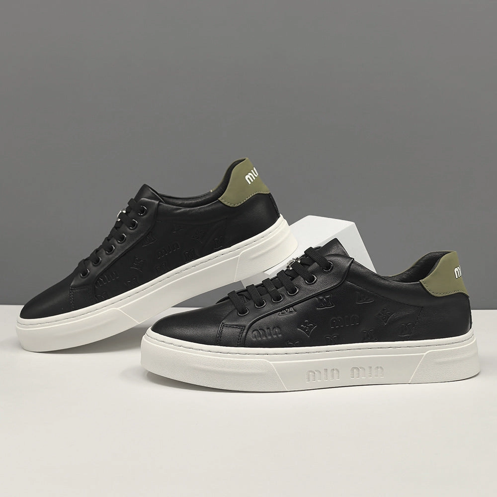 Comfortable Flat Shoes For Walking Men Fashion Plain Embossed Leather Flat Casual Shoes