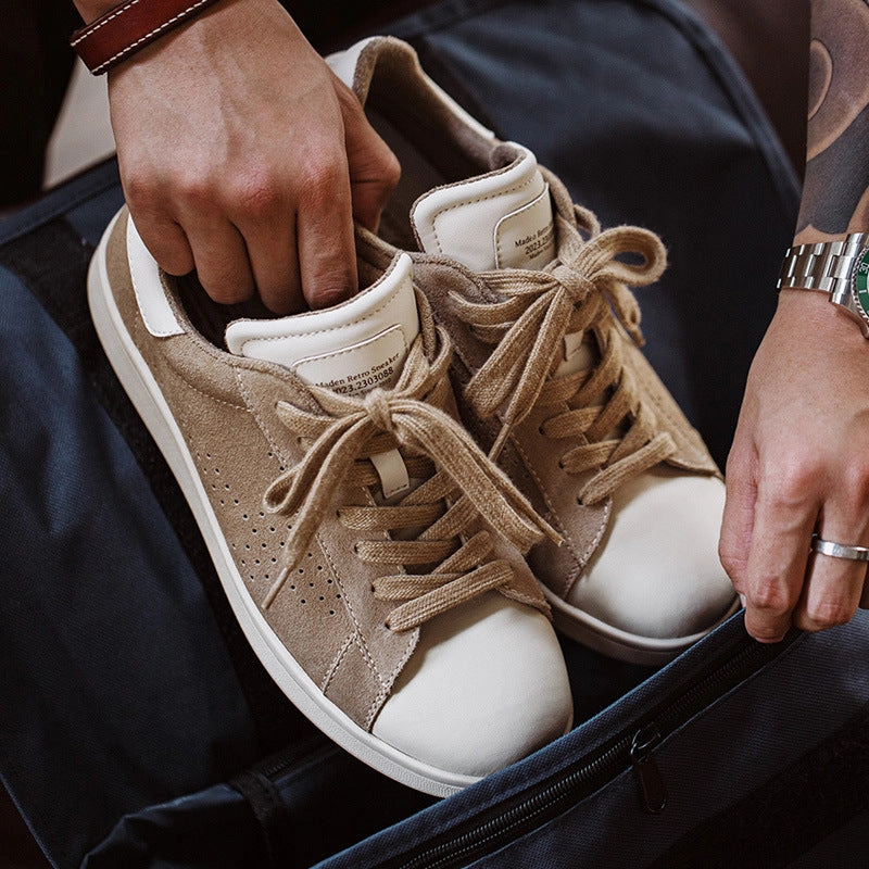 Flat Canvas Shoes Men Minimalist Fashion Breathable Leather Flat Casual Sneakers