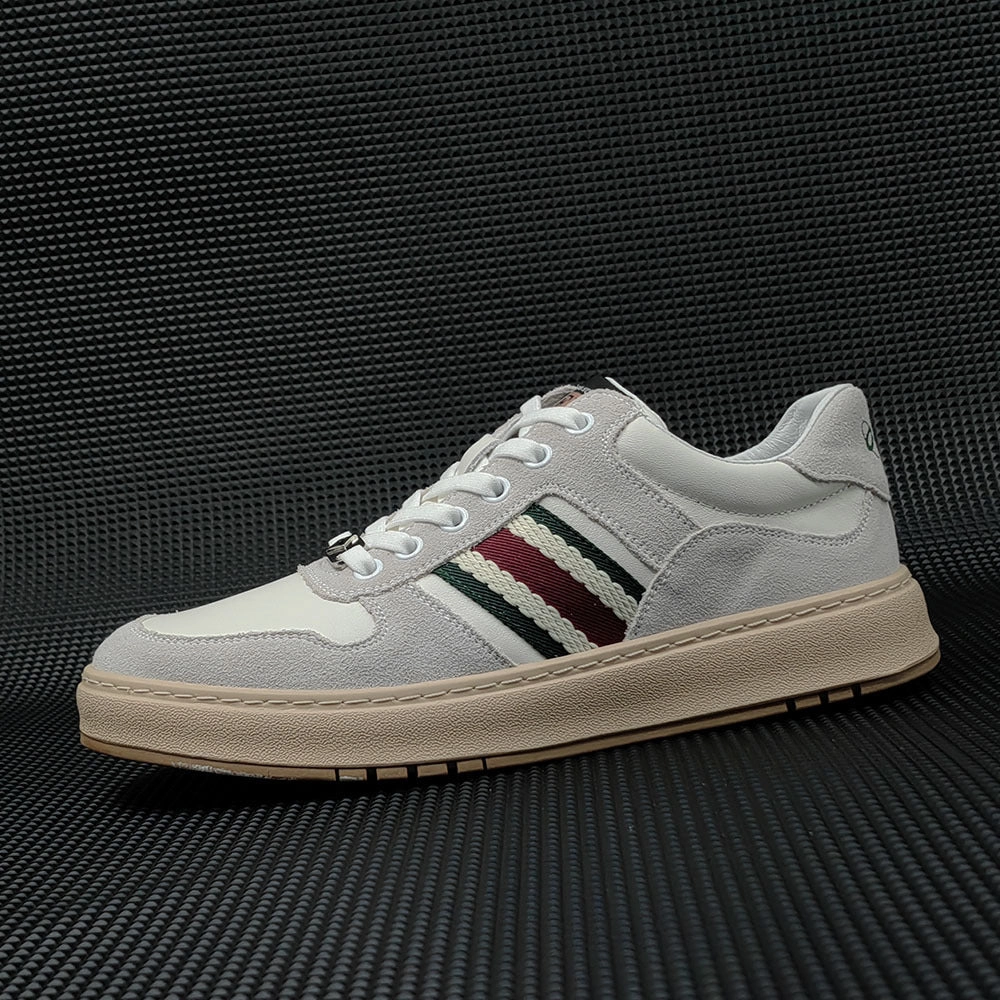 Men Patchwork Leather Stylish Flat Casual Sneakers White Flat Casual Shoes