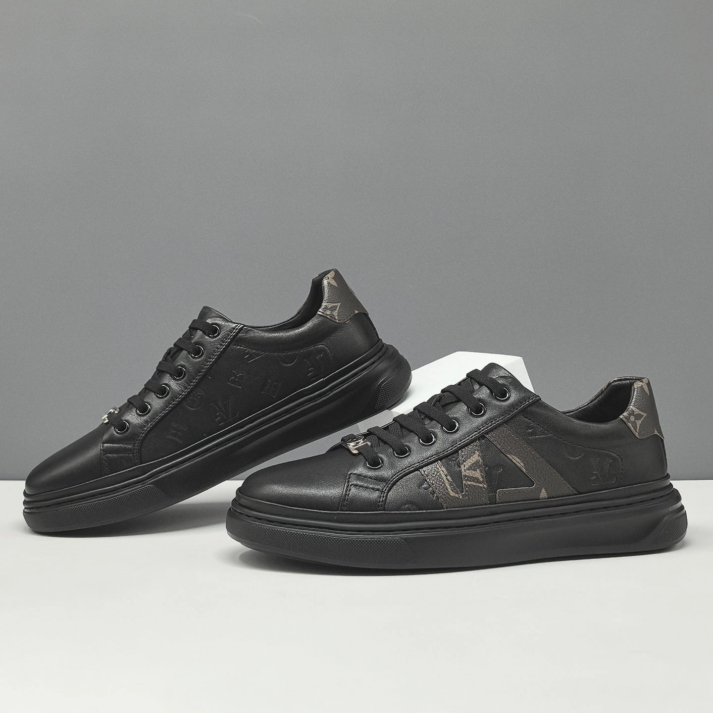 Silver Flat Prom Shoes Men's Fashion Embosed Leather Flat Casual Shoes