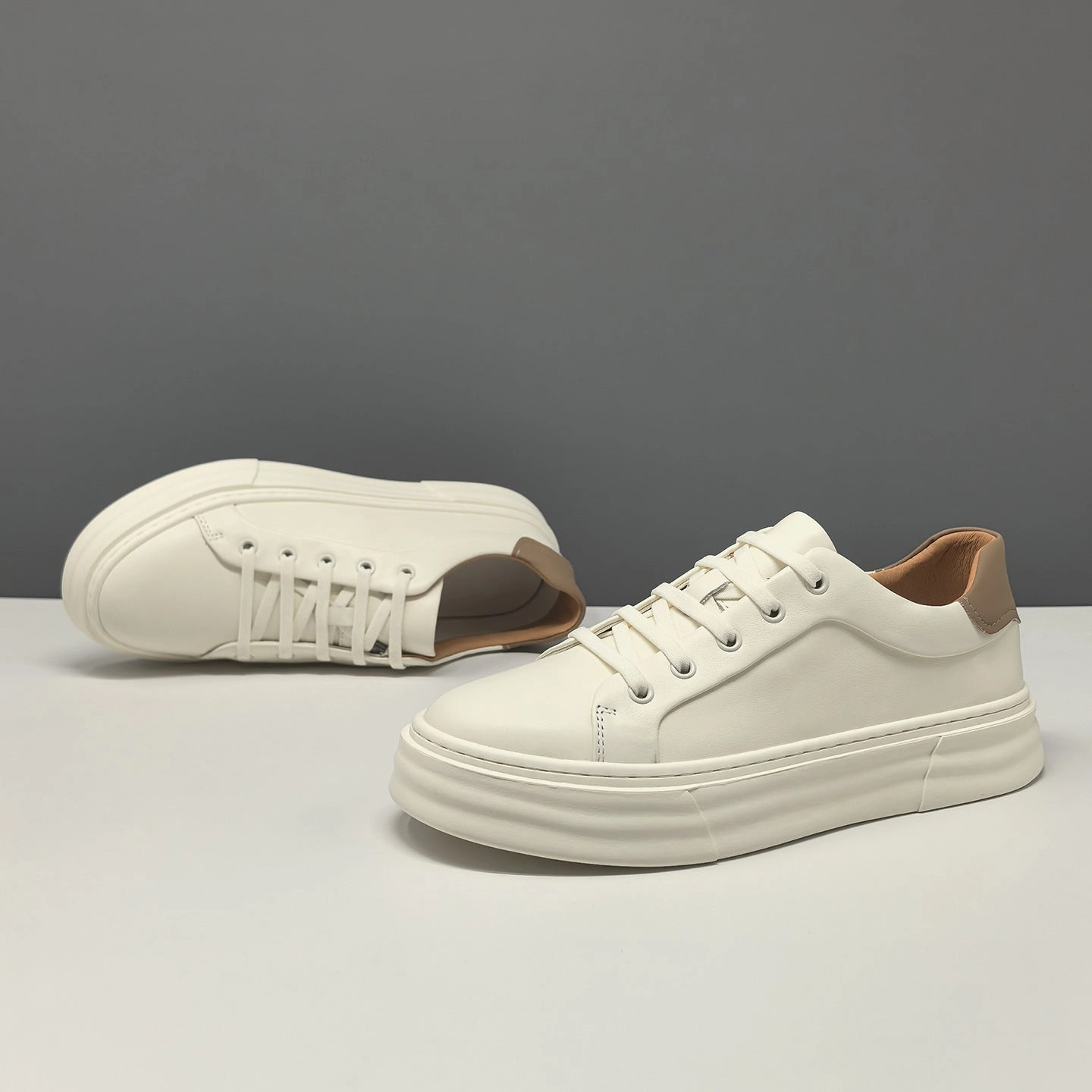 Grey Flat Pointed Shoes Men's Fashion Minimalist Leather Flat Slip-on Casual Shoes