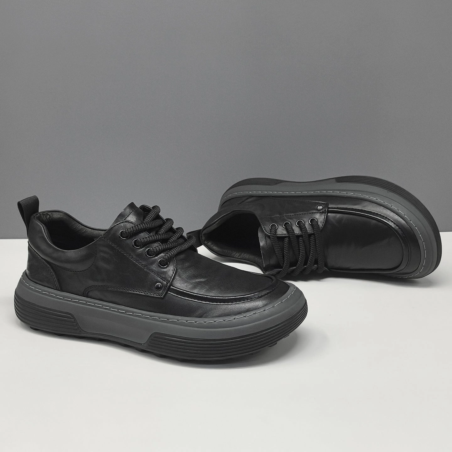 Men's Minimalist Black Leather Flat Casual Shoes Best Shoes Flat Footed People