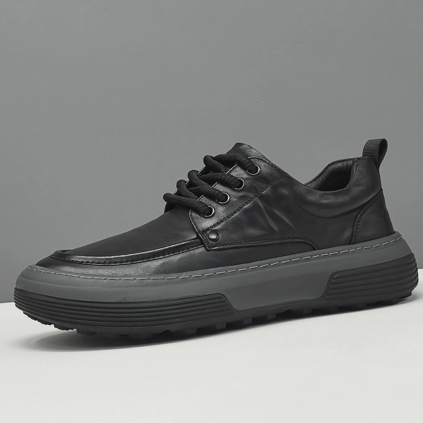 Flat Sole Tennis Shoes Men's Minimalist Black Leather Flat Casual Shoes