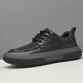 Jumpsuit With Flat Shoes Men's Minimalist Black Leather Flat Casual Shoes