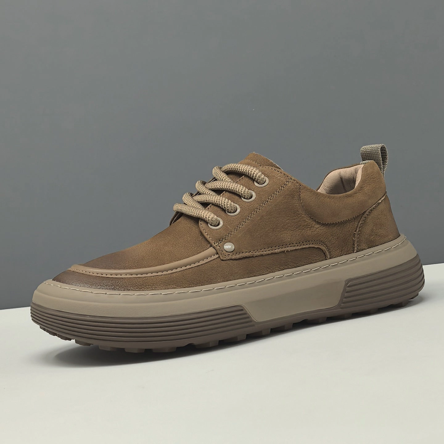 Brown Flat Shoes Men's Retro Quilted Leather Flat Casual Shoes