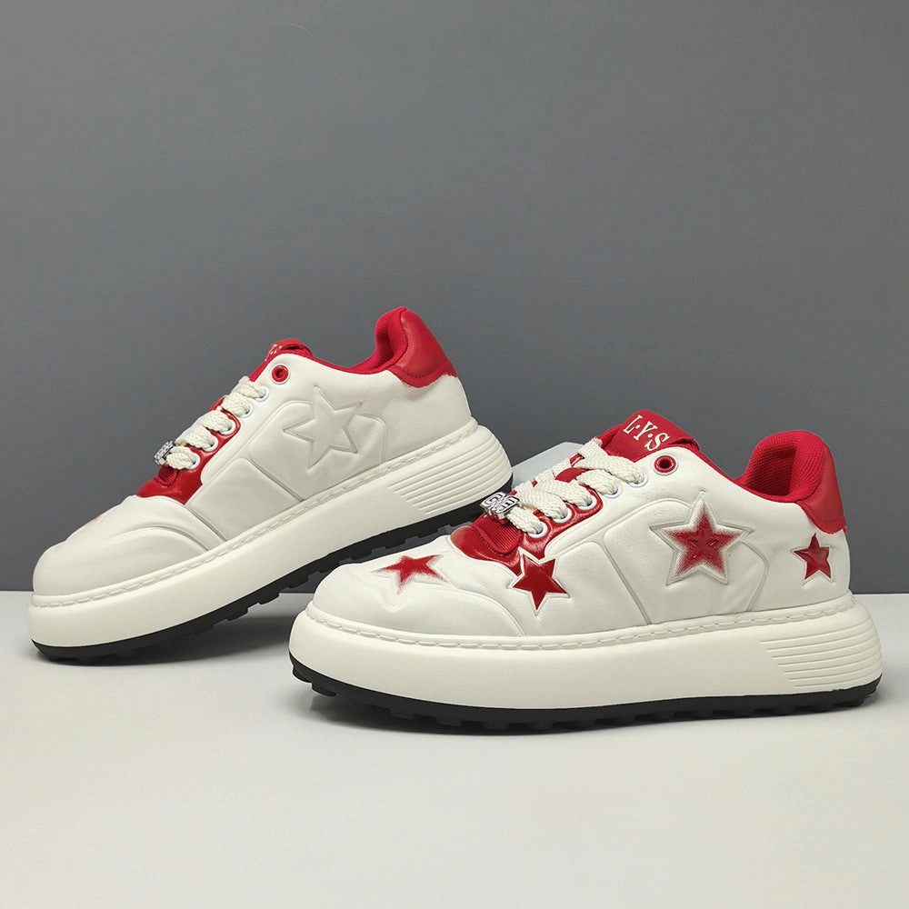 Men's Stylish Embossed Leather Flat Court Sneakers Mary Jane Shoes Flats