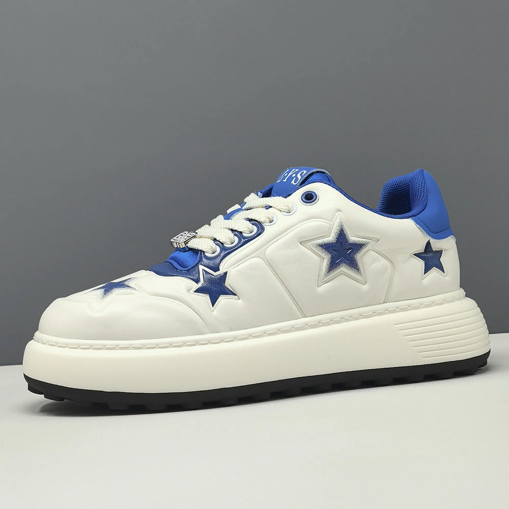 Flat Track Metal Shoe Men's Stylish Embossed Leather Flat Court Sneakers