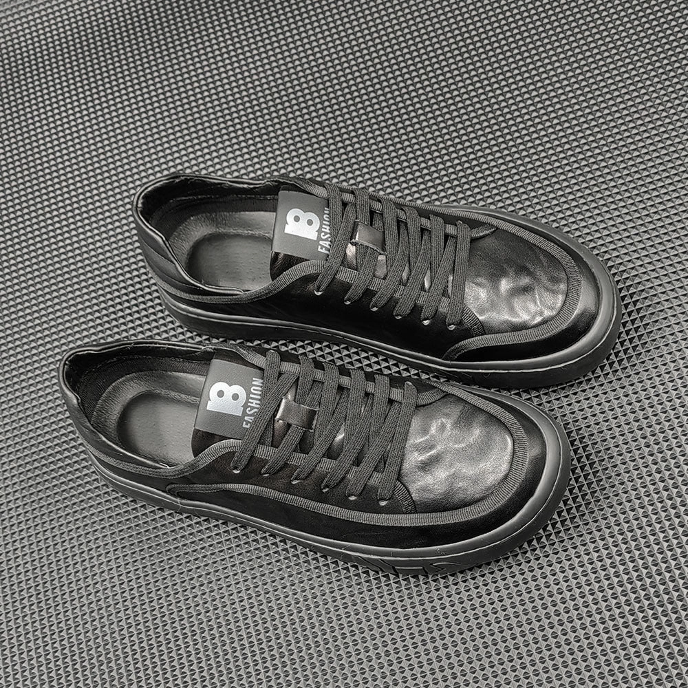 Men Solid Minimalist Leather Flat Casual Shoes Flat Cross Country Shoes