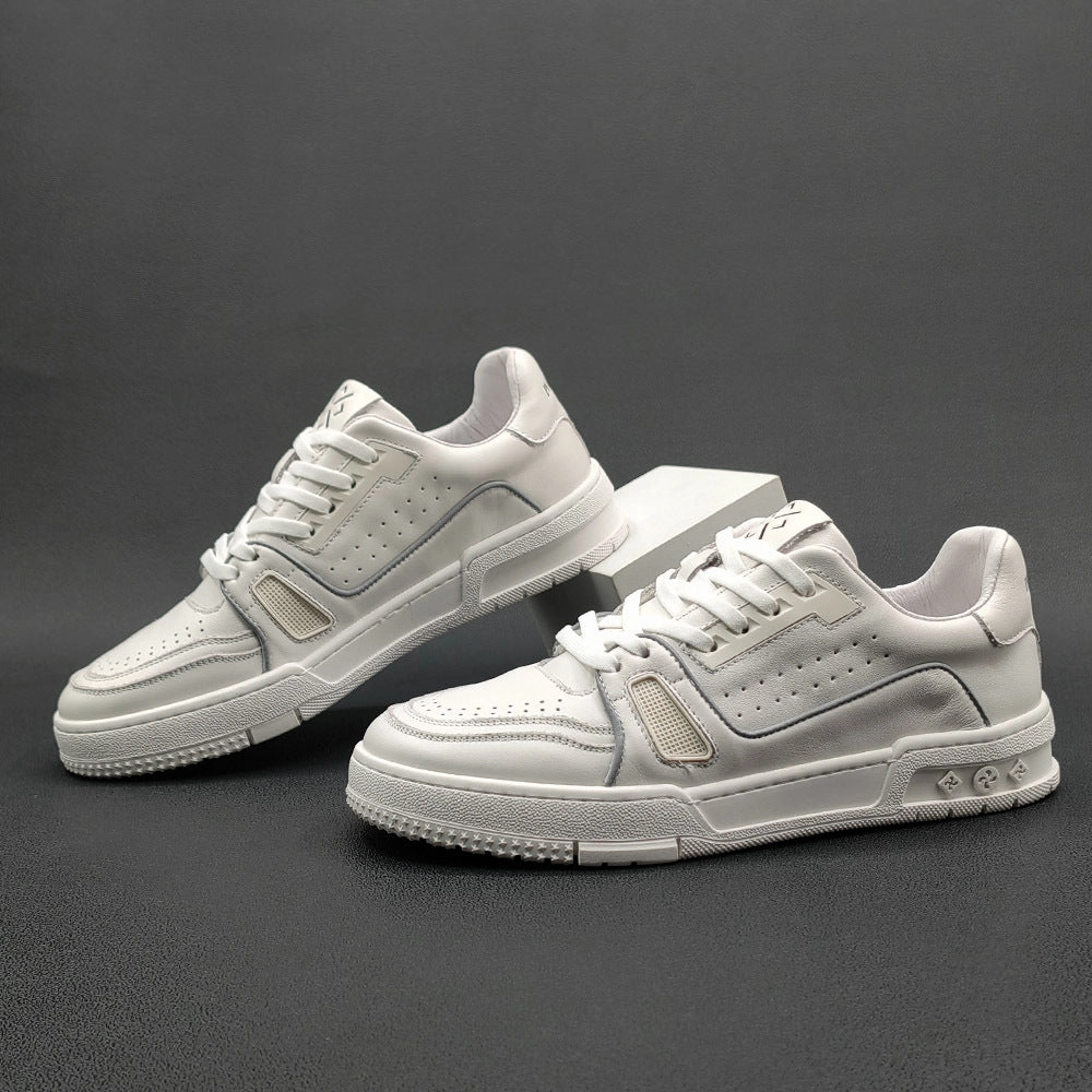 Men Stylish Breath Leather Flat Casual Sneakers Flat Leopard Print Shoes