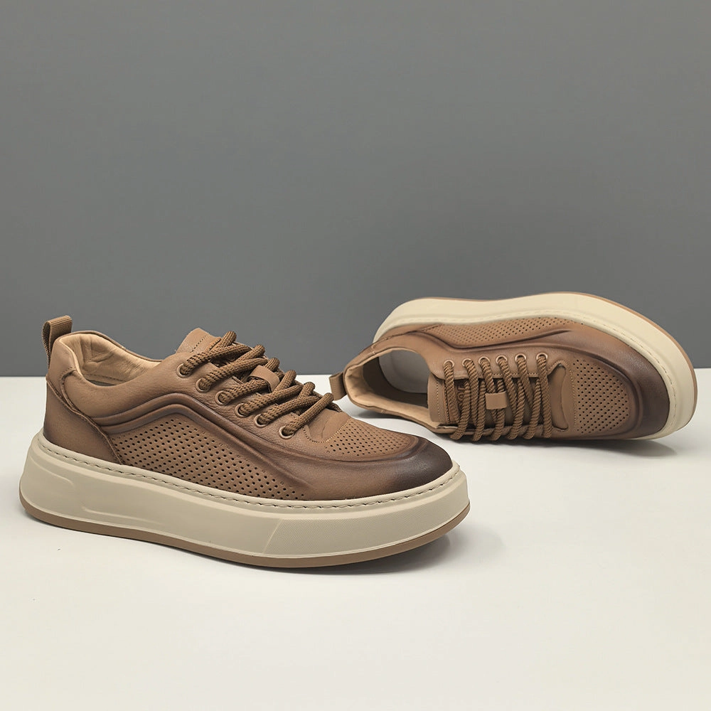 Mens Minimalism Breathable Leather Flat Casual Sneakers Pedal Cycling Shoes