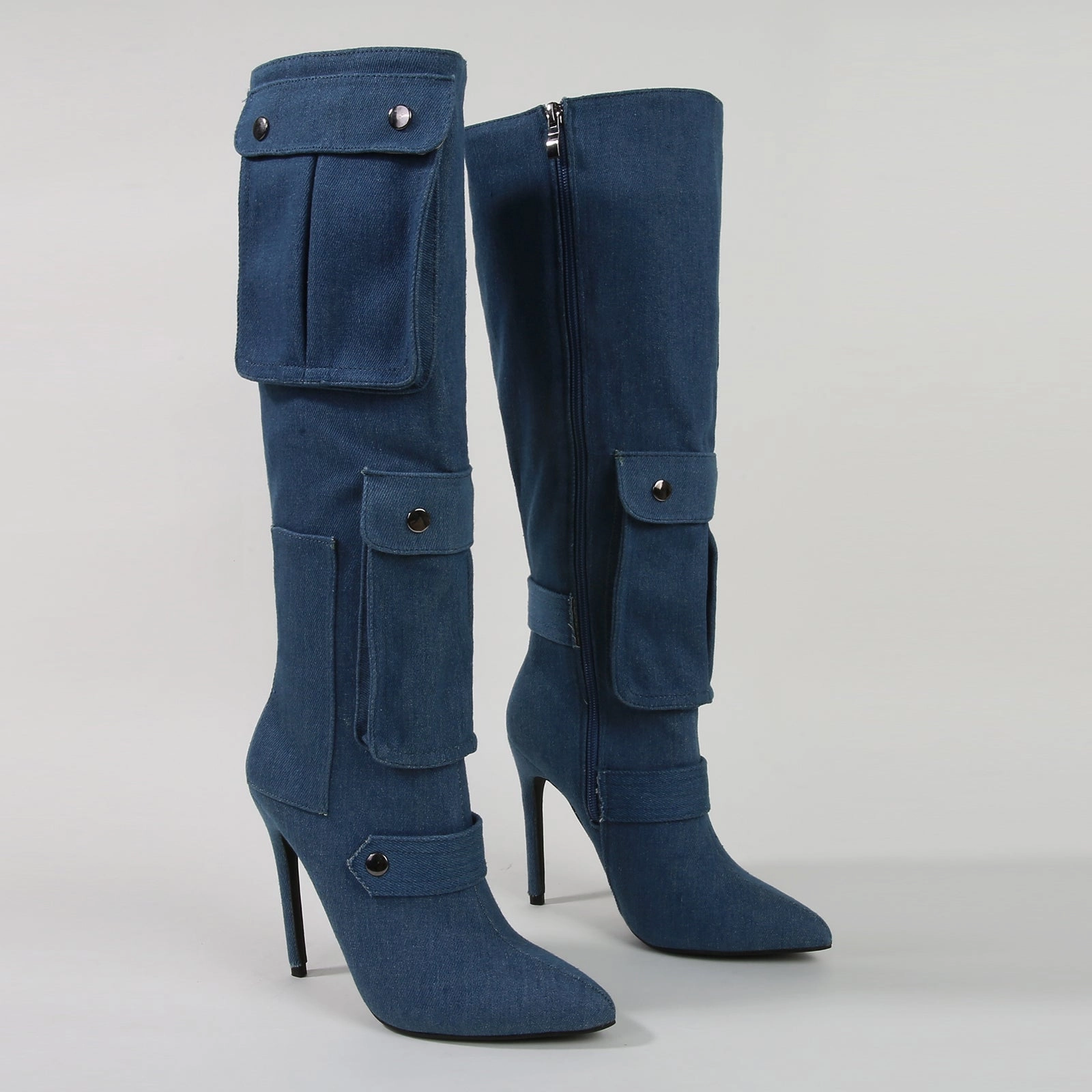 Goodyear Welt Knee Hi Mildred Heeled Pocket Detail Knee High Boots