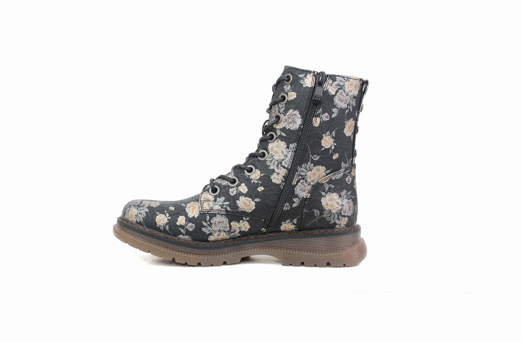 Combat Boot Mk2 Gtx Womens Metallic Floral Black Combat Boots Ladies High Top Lace Up Side Zip Military Style Boots